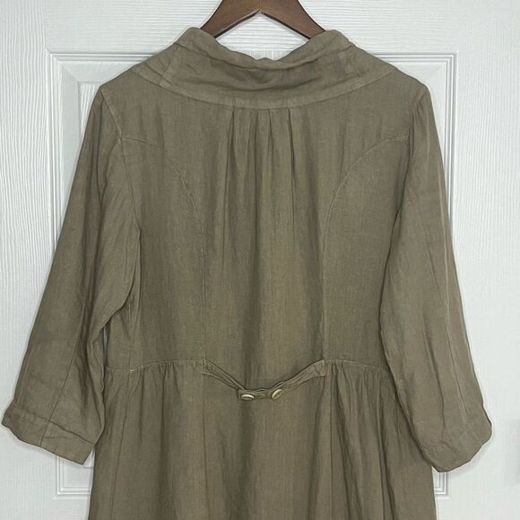 Transit Par-Such Green V-Neck Above Knee Button Front Long Sleeve Dress Size 4 - Picture 7 of 16